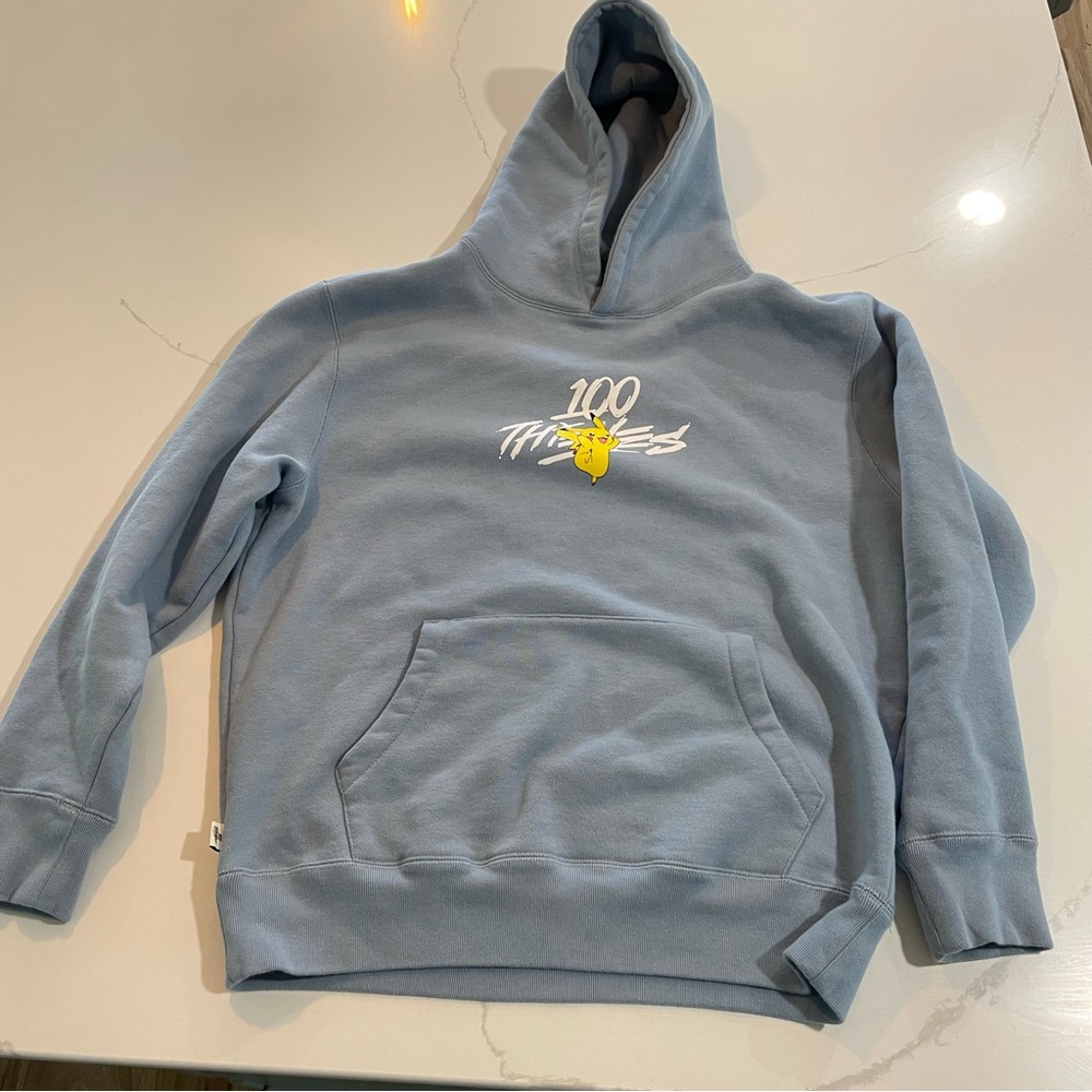 100 THIEVES x Pokémon - Pikachu Hoodie Blue - Medium Unisex - Picture 2 of 8